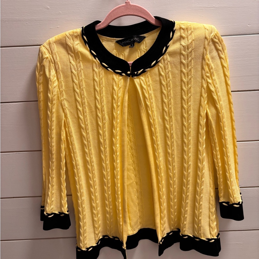 Ming Wang Yellow and Black Cable Knit Blouse